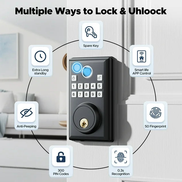 Camcamp Fingerprint Door Lock, Keyless Entry Door Lock with APP Control Deadbolt Lock with 300 User for Front Door