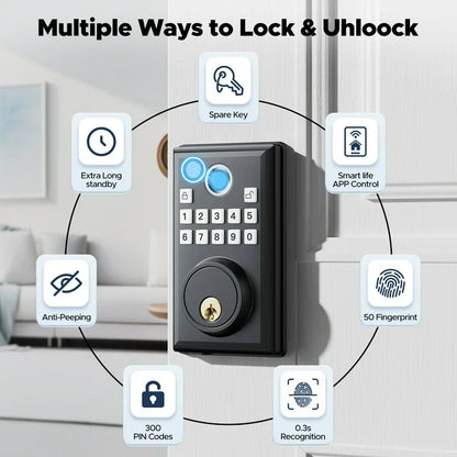 Camcamp Fingerprint Door Lock, Keyless Entry Door Lock with APP Control Deadbolt Lock with 300 User for Front Door