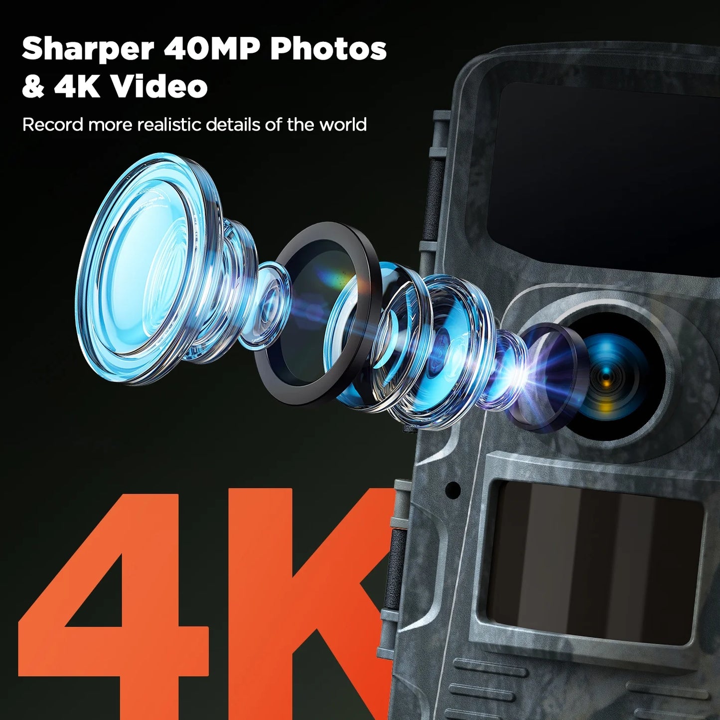 CAMPARK Trail Camera 4K 48MP Hunting Game Camera Infrared Night Vision Motion Activated Waterproof IP66 0.1s Trigger Time Lapse 2.0" LCD Trail Wildlife Cam Surveillance Monitors
