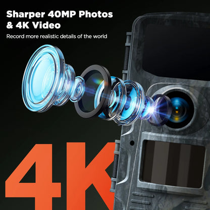 CAMPARK Trail Camera 4K 48MP Hunting Game Camera Infrared Night Vision Motion Activated Waterproof IP66 0.1s Trigger Time Lapse 2.0" LCD Trail Wildlife Cam Surveillance Monitors