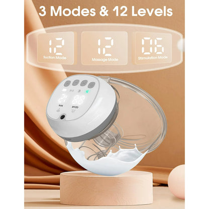 Totmizby Hands Free Electric Breast Pump,Wearable Breast Pump 12 Levels 3 Modes with Remote Control,140°Soft Silicone,LCD,1200mAh Battery,Low Noise Leak-Proof Painless Breastfeeding,2 Pack(Gray)