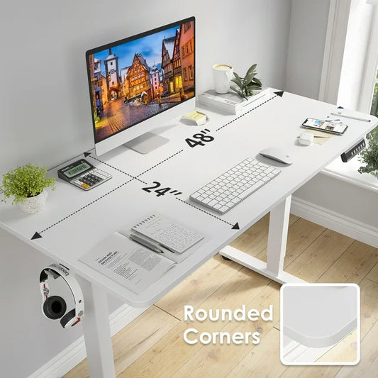 Farini Electric Standing Desk 48"x24", Adjustable Height Sit Stand Desk with Splice Board for Home Office, White