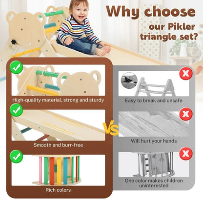 COCLUB Pikler Triangle Climbing Set, 7in1 Toddler Climbing Toys Indoor with Arch Ramp Ladder, Climbing Toys for Toddlers 1 3 Inside Gym  Rainbow