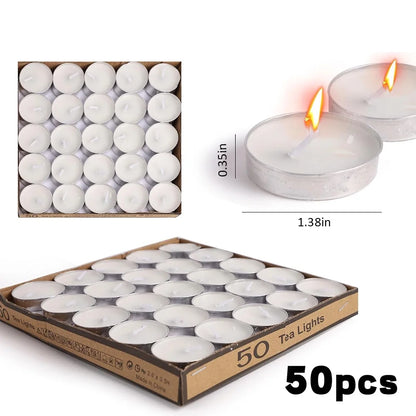 Aiteng 50Pcs Smokeless Small Candles Dripless & Long Lasting Mini Tea Light Candles for Dinners Parities Home Decoration Wedding, White
