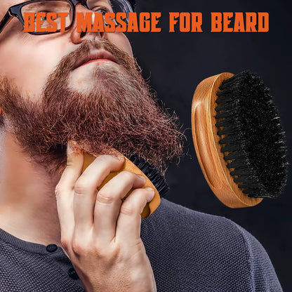Beard Brush for Men and Dual Action Wood Comb Set for Beards and Mustaches, Beard Grooming Kit w/Mustache Scissors And Travel Bag