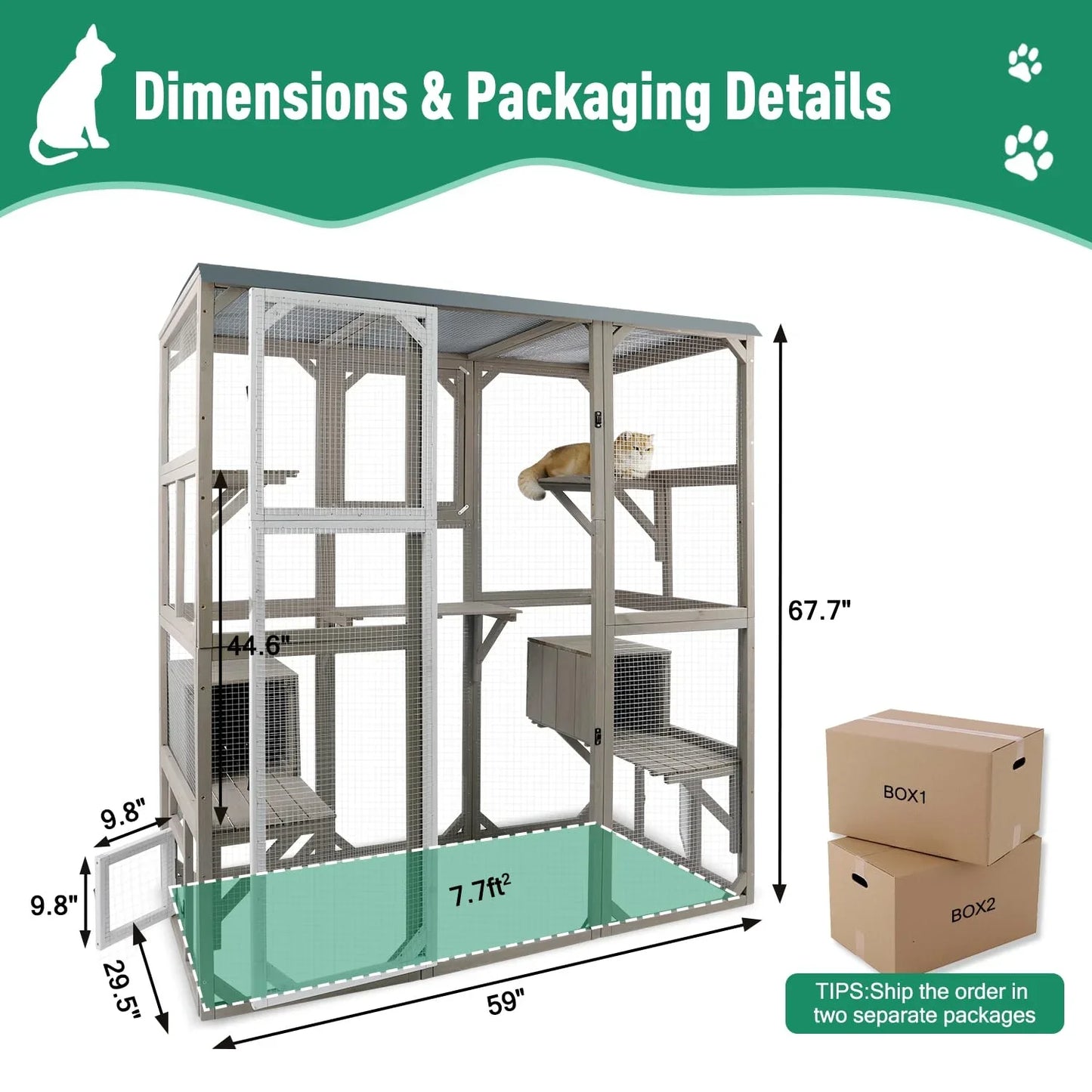 PETSCOSSET Outdoor Catio Enclosures Large Wooden Cat House Patio