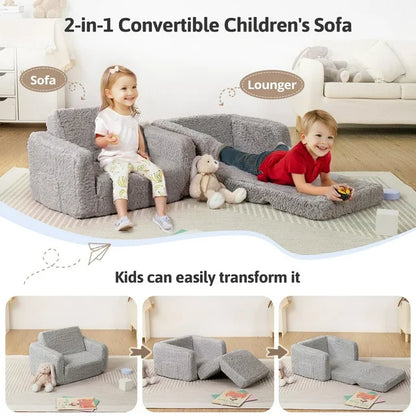 Kids Sofa,Foldable 2 in 1 Kids Couch,Toddler Chair Baby Convertible Sofa for Boys and Girls ,Gray