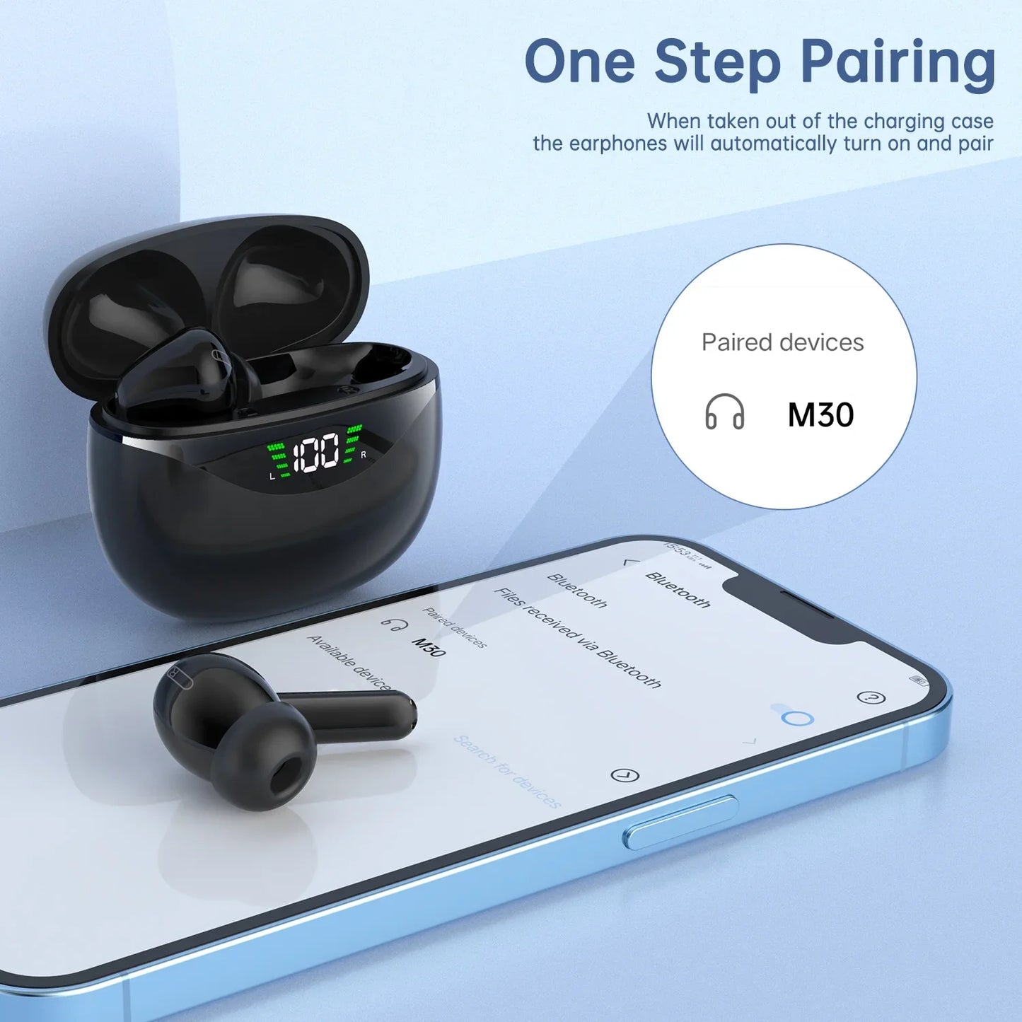Bluetooth 5.0 Wireless Earbuds with Charging Case IPX5 Sweatproof Headset/Headphones in Ear Built in Mic Industrial Leading TWS Sound with Sport Pumping Bass -black