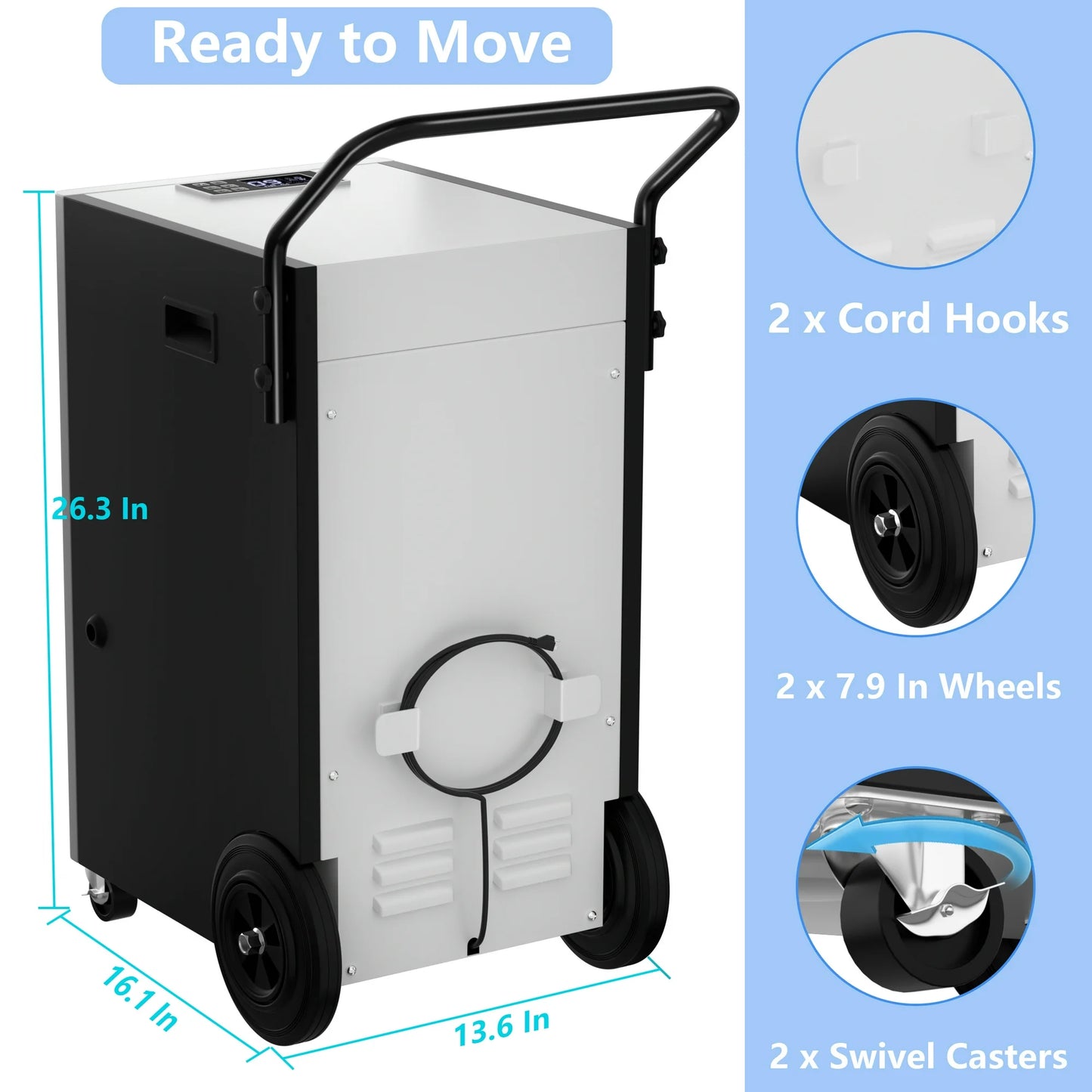 Folanzy 168 Pints Commercial Dehumidifier with Pump and Drain Hose for Basements Home and Large Spaces up to 7,200 Sq Ft