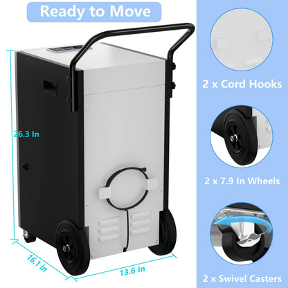 Folanzy 168 Pints Commercial Dehumidifier with Pump and Drain Hose for Basements Home and Large Spaces up to 7,200 Sq Ft