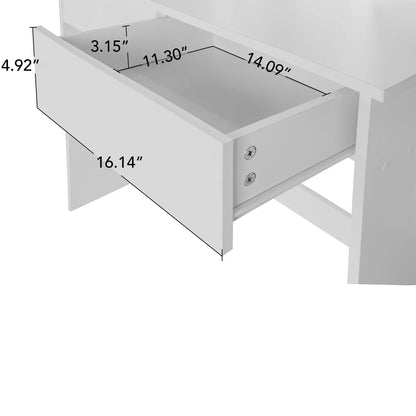 UHOMEPRO Vanity Desk with Lighted Mirror, Vanity Table Makeup Desk with 2 Drawers and 6 Storage Shelves, Bedroom Large Vanity for Girls Women, White