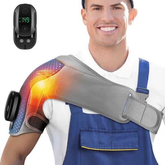 Cordless Shoulder Heating Pad, Heated Shoulder Wrap with Vibration, Universal for Left and Right Shoulders, Magnetic Controller Design