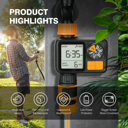 Kazeila Hose Water Timer, 1 Outlet Automatic Watering Timer for Gardens, Sprinkler Timer with Rain Delay / Child Lock /IP65 Waterproof, Large LCD Screen Irrigation Systems for Garden