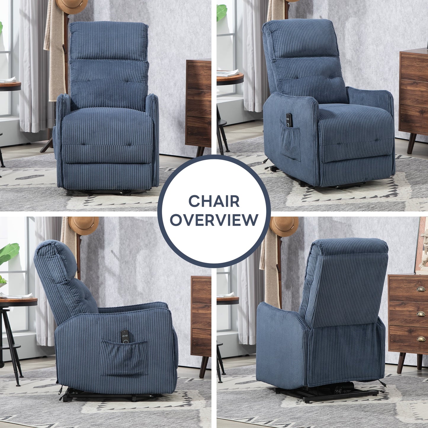 UHOMEPRO Power Lift Recliner Chair for Elderly and Adults, Modern Single Sofa Recliner with Infinite Position and Side Pockets, Electric Reclining Mechanism for Living Room Home Theater, Navy