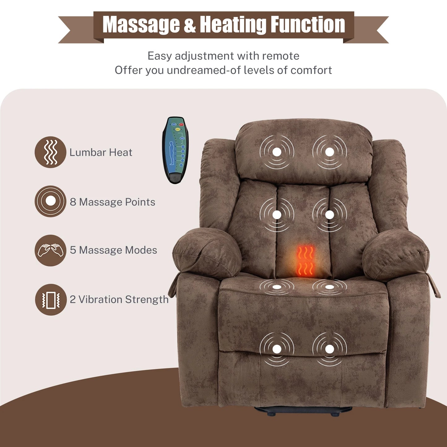 UHOMEPRO Recliner Chair for Living Room, Electric Heated Power Lift Recliner Chairs for Adults Elderly, Recliner Sofa for Seniors 330 lb Capacity with Side Pocket for Home Theater, Brown