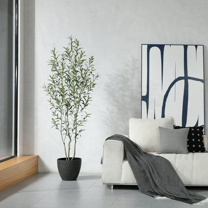 6ft Fake Plastic Olive Tree in Pot, Pre Potted Faux Greenry Plant for Home Decor Office House Living Room Indoor Outdoor, Big Fake Plants Fake House Plants