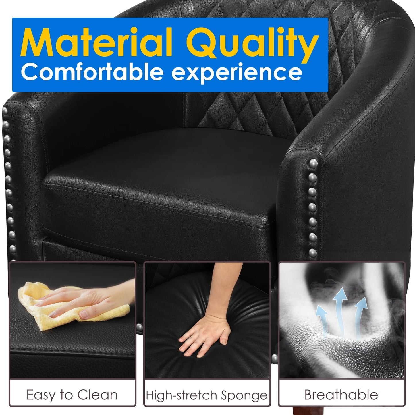 TrumanPick Accent Chair, Faux Leather Barrel Chair Modern Tub Club Chair for Bedroom Living Room armchair, Black