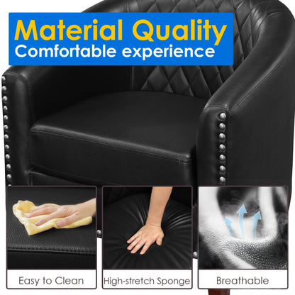 TrumanPick Accent Chair, Faux Leather Barrel Chair Modern Tub Club Chair for Bedroom Living Room armchair, Black