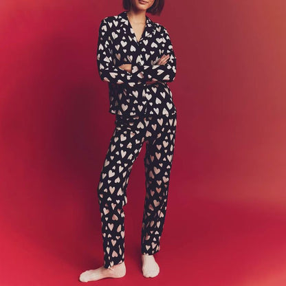 Valentine's Day Pajamas Set Women's Long Sleeve Tops Sleepwear Soft Satin Silk Loungewear Comfy Pjs Shorts Pyjama Set Homewear