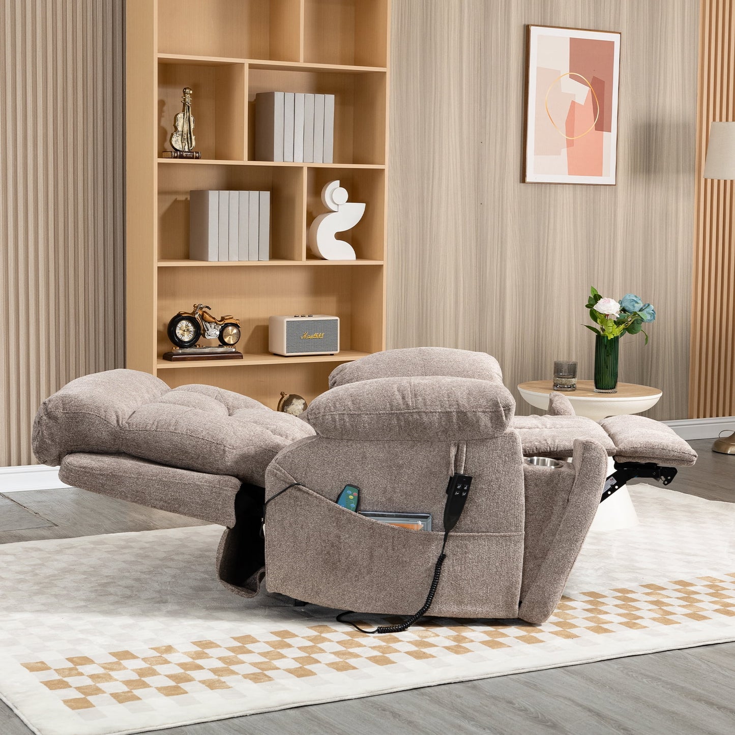 UHOMEPRO Oversized Power Lift Recliner Chair with Massage and Heat for Elderly, Large Wide Seat Recliners for Big and Tall, Safety Motion Reclining Mechanism with Hidden Cup Holder, Light Brown