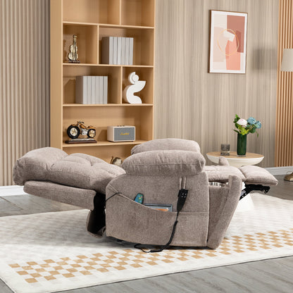 UHOMEPRO Oversized Power Lift Recliner Chair with Massage and Heat for Elderly, Large Wide Seat Recliners for Big and Tall, Safety Motion Reclining Mechanism with Hidden Cup Holder, Light Brown