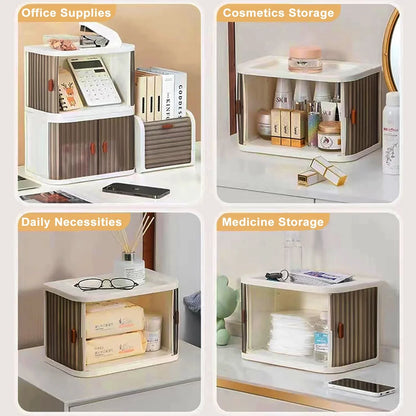 ARCTICICE 2-Pack Collapsible Desk Organizer, Make Up Storage Bins with Lids, Stackable Bathroom Kitchen Drawer Vanity Makeup Cabinet Organizer and Storage Boxes