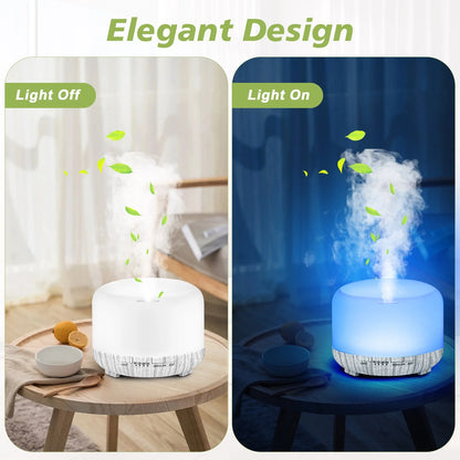 Fimilo 500ml Essential Oil Diffuser with 6*10ml Essential Oils Set, Upgraded White Wood Color Base Flower Aromatherapy Diffusers with Remote Control, Aroma Diffuser for Home Office