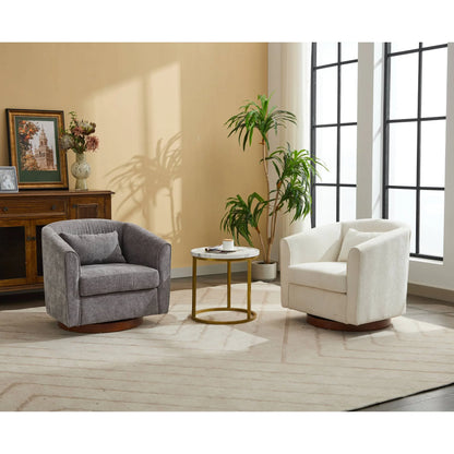 Swivel Accent Chair Upholstered Barrel Chair with Wood Base Modern Comfy Sofa Chair Armchair For Living Room, Bedroom, White
