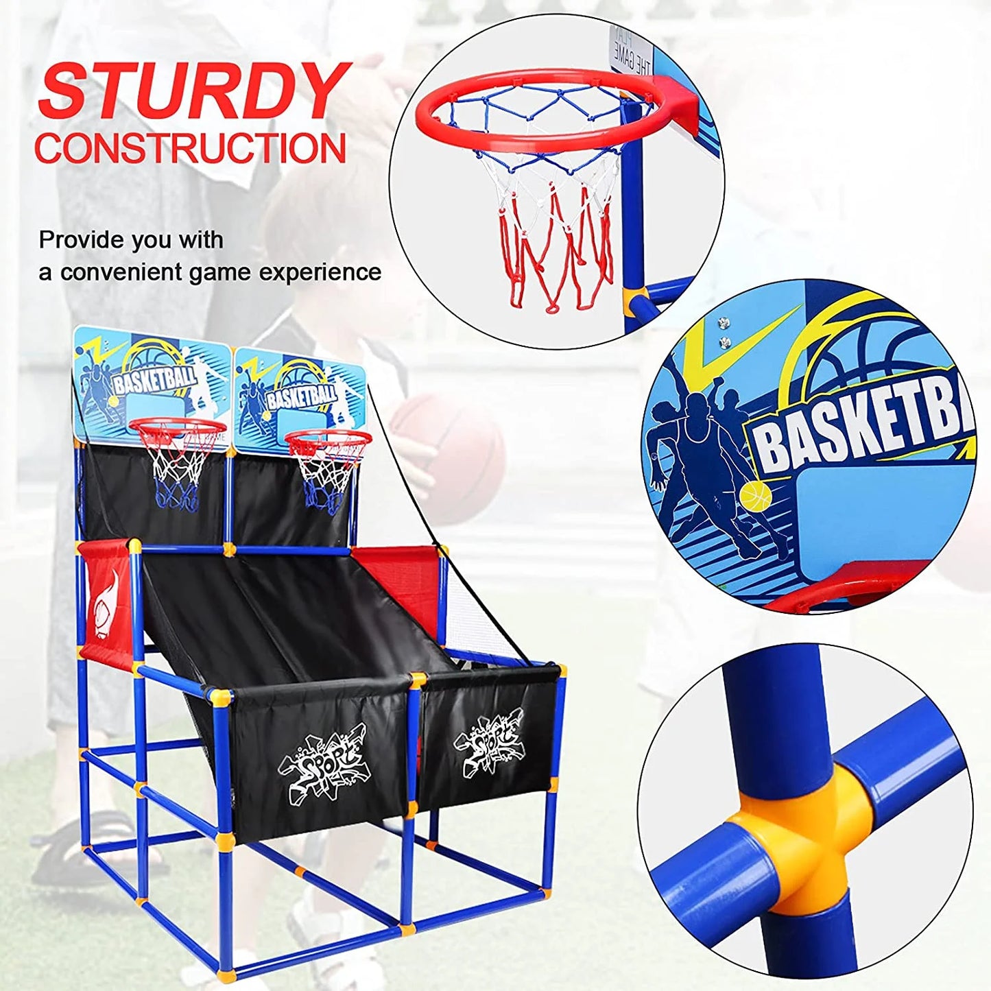 Basketball Hoop Arcade Game for Kids, Basketball Goal with 6 Balls Indoor Outdoor, Basketball Shooting System, Pop a Shot Basketball Game, Sports Toys Gifts for 3-6 Year Old Boys Girls