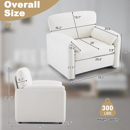 Ktaxon Oversized Accent Chair Chenille Armchair Upholstered Reading Chair Comfy Single sofa for Bedroom, Office, Apartment, Dorm Off White