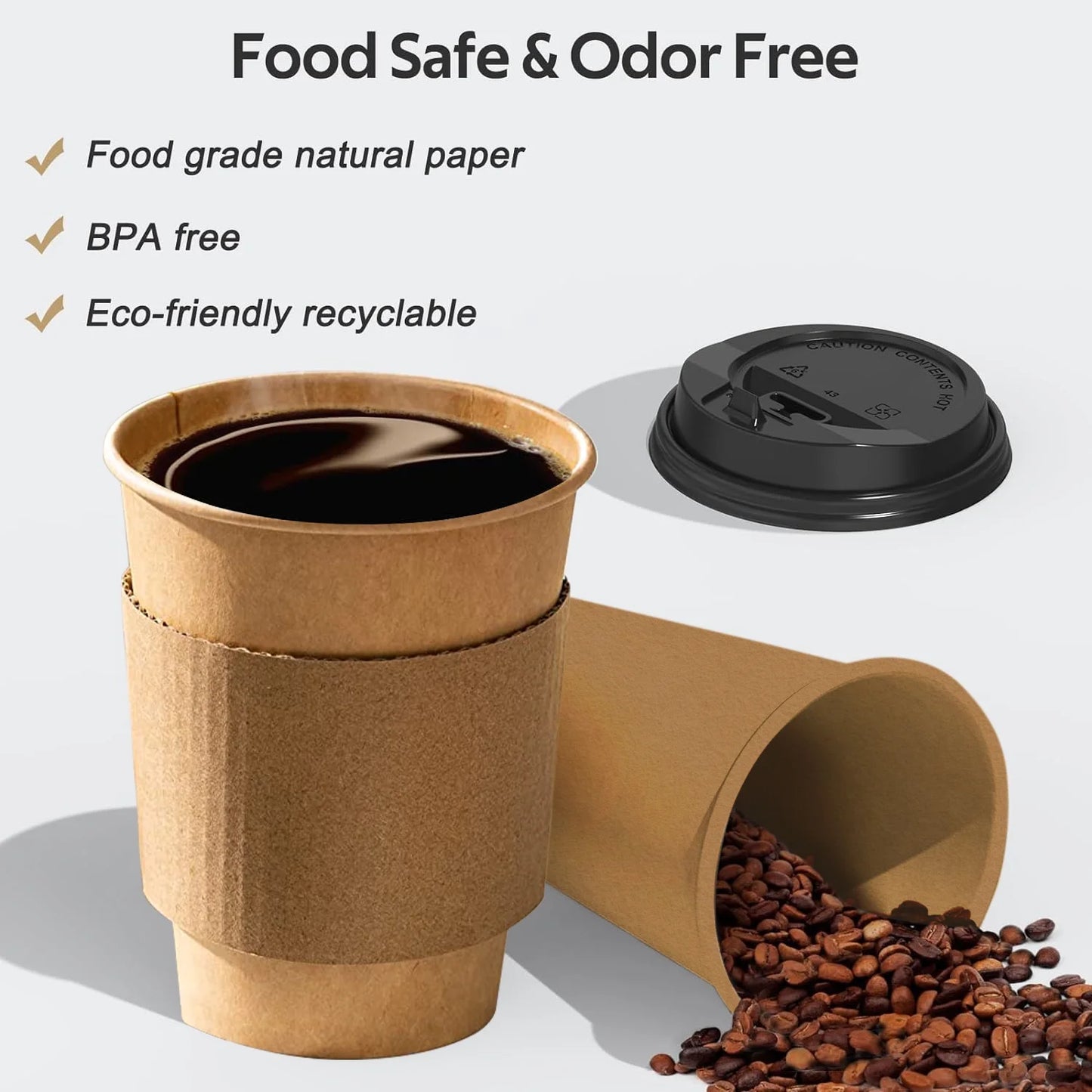100 Pack 12 oz Paper Coffee Cups, Disposable Coffee Cups with Lids and Sleeves for Home and Cafes.