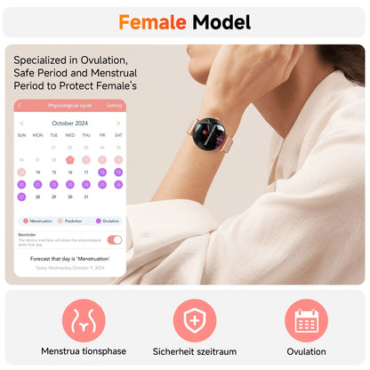 【AMOLED】Mingdaln Smart Watches for Women, for Android and Iphone Devices, IP68 Waterproof, 100 Sport Modes, 1.43-inch Fitness Tracker, with Answer/Make Calls, Gold