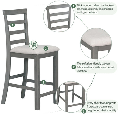 EUROCO 5-Piece Dining Table Set for 4, 59.6" Counter Height Kitchen Table Set with 4 Upholstered Chairs,Integrated 9 Bar Wine Compartment and Wineglass Holders for Dining Room and Kitchen,Gray