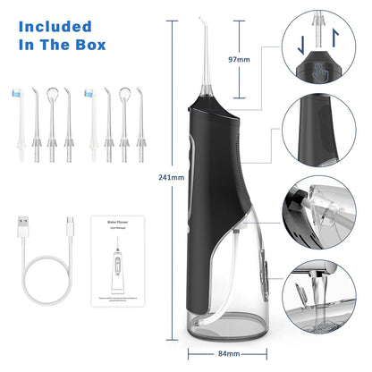 300ML Water Dental Flosser Cordless for Teeth, LCD Display Portable Water Flosser Cleaner Picks with 9 Modes 8 Jet Tips, IPX7 Waterproof Electric Flosser Oral Irrigator for Home Travel Office
