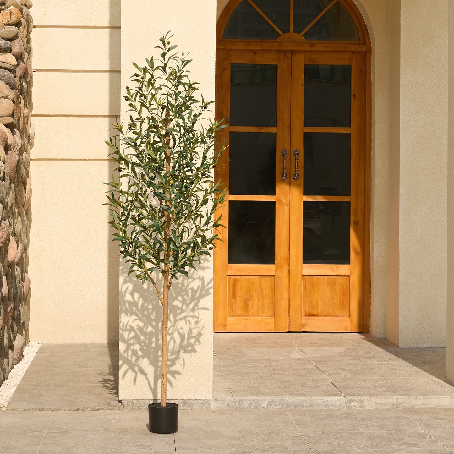 DR.Planzen 6FT Tall Artificial Olive Tree with Tall White Planter, UV Resistant Silk Leaves | Home Office House Outdoor Decor