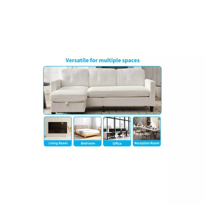 Mjkone 76" Convertible L-Shaped Sectional Sofa with Storage Ottoman | Corduroy 3-Seater Couch for Living Room/Office - Comfortable&Space-Saving