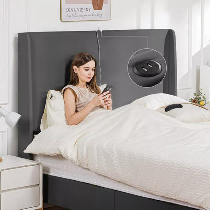 COMHOMA Bed Frame with Type-C  USB, 51 High Headboard Tall, Wood Slat Support
