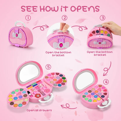 Kids Makeup Set for Girl Washable Real Cosmetic, Safe & Non-Toxic Toys Toddler Makeup Kit, Pretend Play Make Up for Girls Birthday Present Toys for Age 3 4 5 6 7 8 9+ Year Old