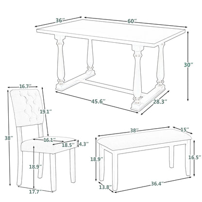 EUROCO 6-Piece Dining Table and Chair Set with Special-shaped Legs and Foam-covered Seat Backs&Cushions for Dining Room