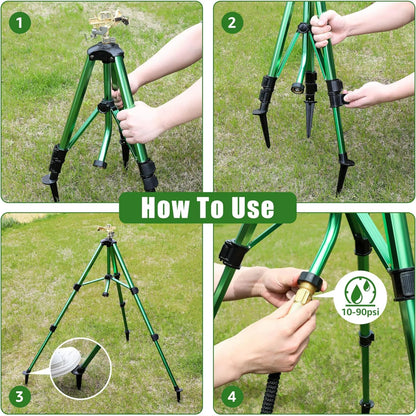 TOPHDY Heavy Duty Brass In-Ground Impact Sprinkler, PlugTripod Base, 360 Degree, 0-43 Feet Large Area Coverage, Adjustable Height 16-37 Inches, Suitable For Lawns, Patios