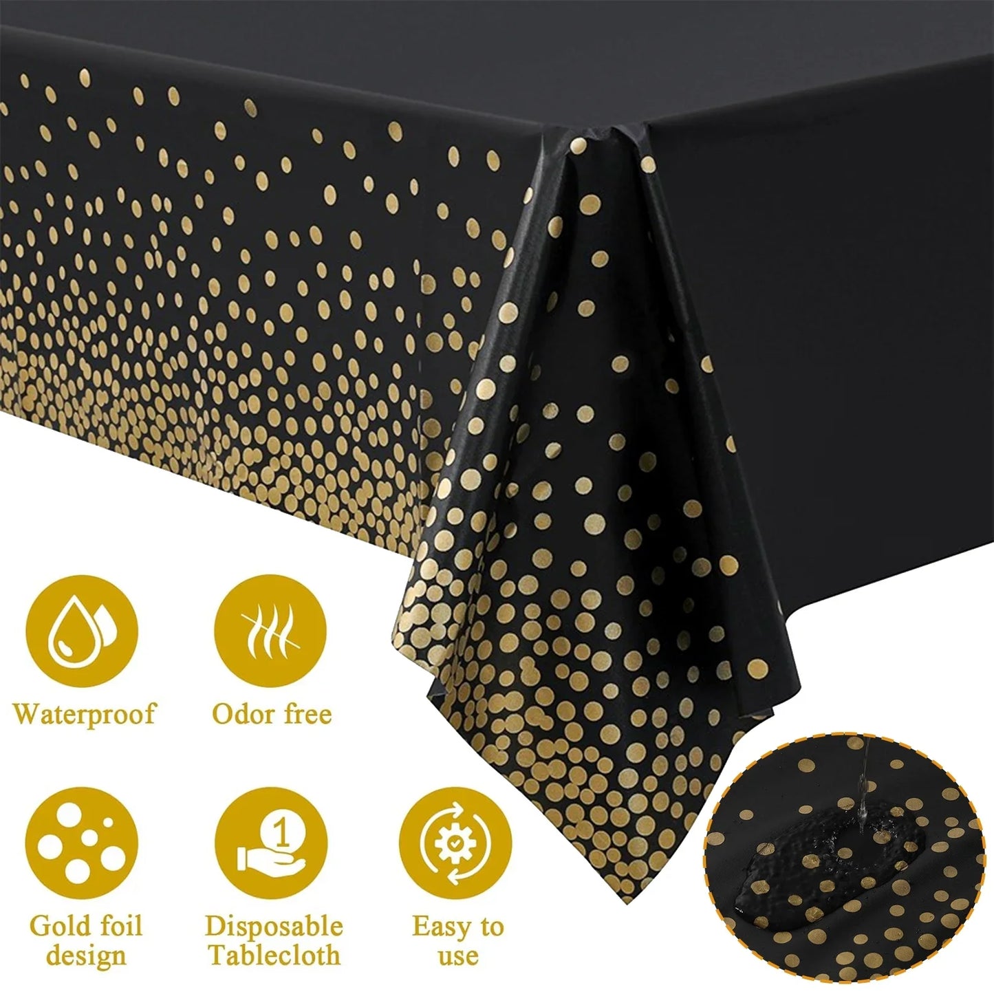 201Pcs Happy Birthday Party Supplies, Black Gold Dinnerware Set Paper Plates Napkins Plastic Tablecloth Forks Knives Spoons Serve 25 for Men Women