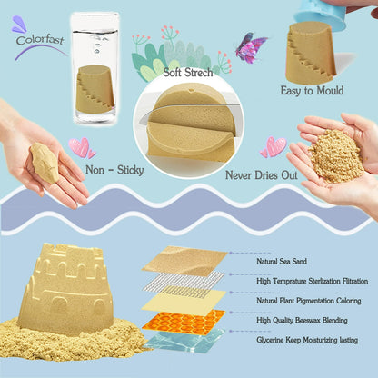 CROSOFMI Play Construction Sand Kit - Foldable Sandbox with 2lbs Sand, 6 Mini Trucks, 10 Road Signs and Modeling Tools - Perfect Gift for Kids Ages 3+