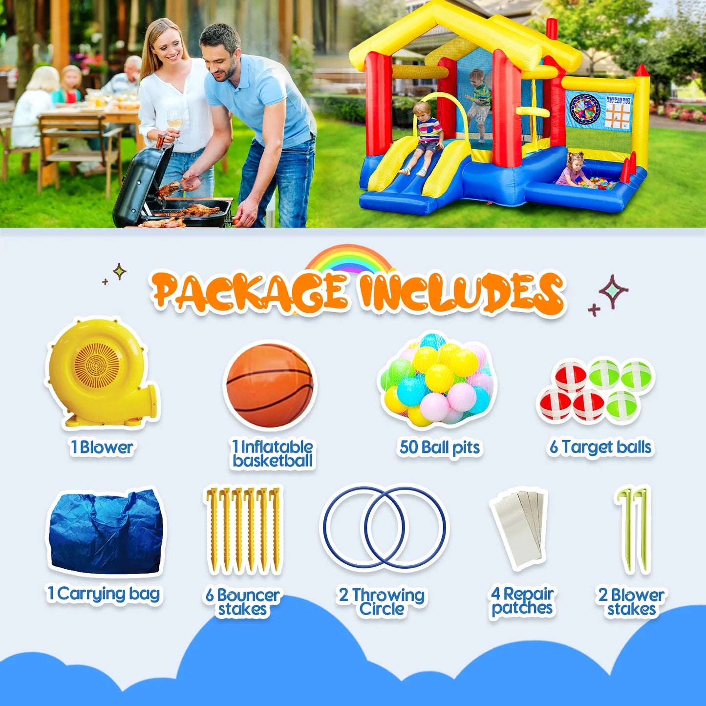 COCLUB Bounce House for Kids 3-6, Inflatable Bounce House with Blower, Slide, Ball Pit, 50 Ocean Balls, Indoor/Outdoor Jump House