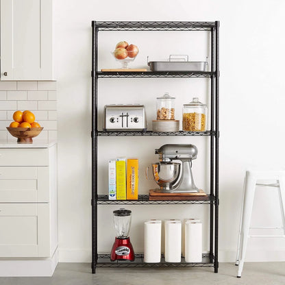 5-Shelf Adjustable Heavy Duty Steel Wire Rack Storage Shelving Organizer for Kitchen, Garage, 23.62" L x 13.77" W x 59.05" H, Black