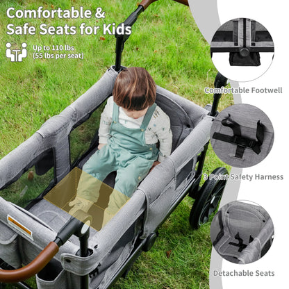 AILEEKISS Wagon Stroller for 2 Toddler 6 Months+, Collapsible Stroller Wagon with Canopy, Dark Grey
