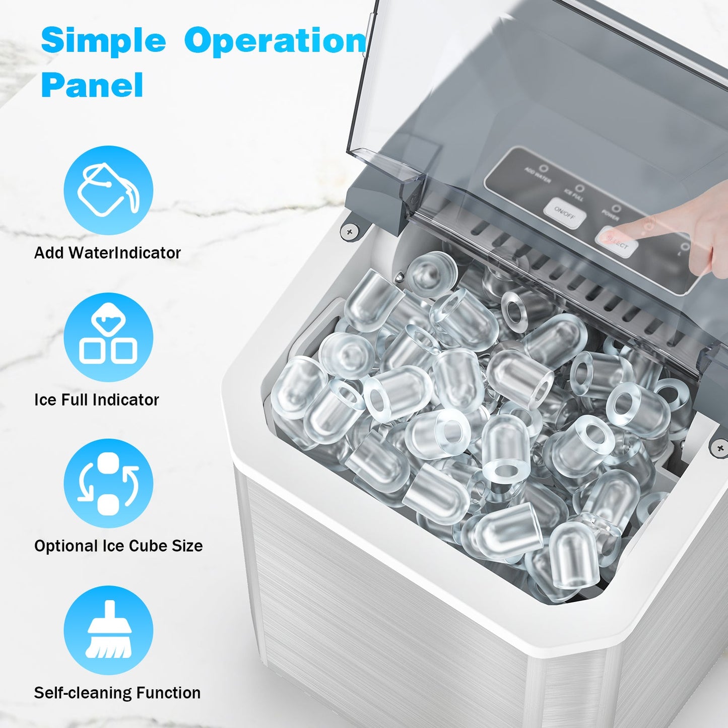 Ice Maker, Portable Countertop Ice Machine with 2 Sizes of Bullet Ice, Self-Cleaning, 9 Cubes Ready in 6 Mins, with Ice Scoop and Basket,for Home, Kitchen