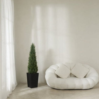 DR.Planzen Artificial Cedar Tree 4 ft Outdoor with Tall White Planter, Artificial Topiary Cedar Plants Fake Tree UV Rated Potted Plants for Porch Decor Faux Pine Tree for Perfect Housewarming Gift