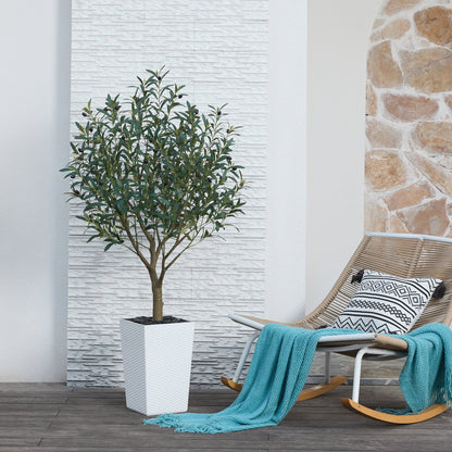 DR.Planzen UV Resistant 5ft Artificial Olive Tree in White Large Planter with Pebbles– Faux Olive Tree for Indoor and Outdoor Decor, Lifelike Greenery for Home  Garden Decor