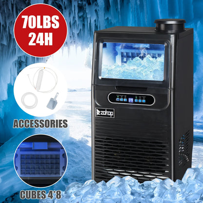 Ktaxon Stainless Steel Commercial Freestanding Ice Maker Machine, 70lbs/24h,Black
