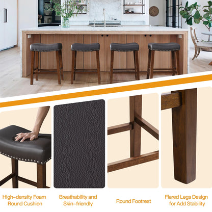 TrumanPick 26" Bar Stools Set of 2 Counter Height Stools Modern Saddle Barstools for Kitchen Island Leather Bar Chairs, Brown